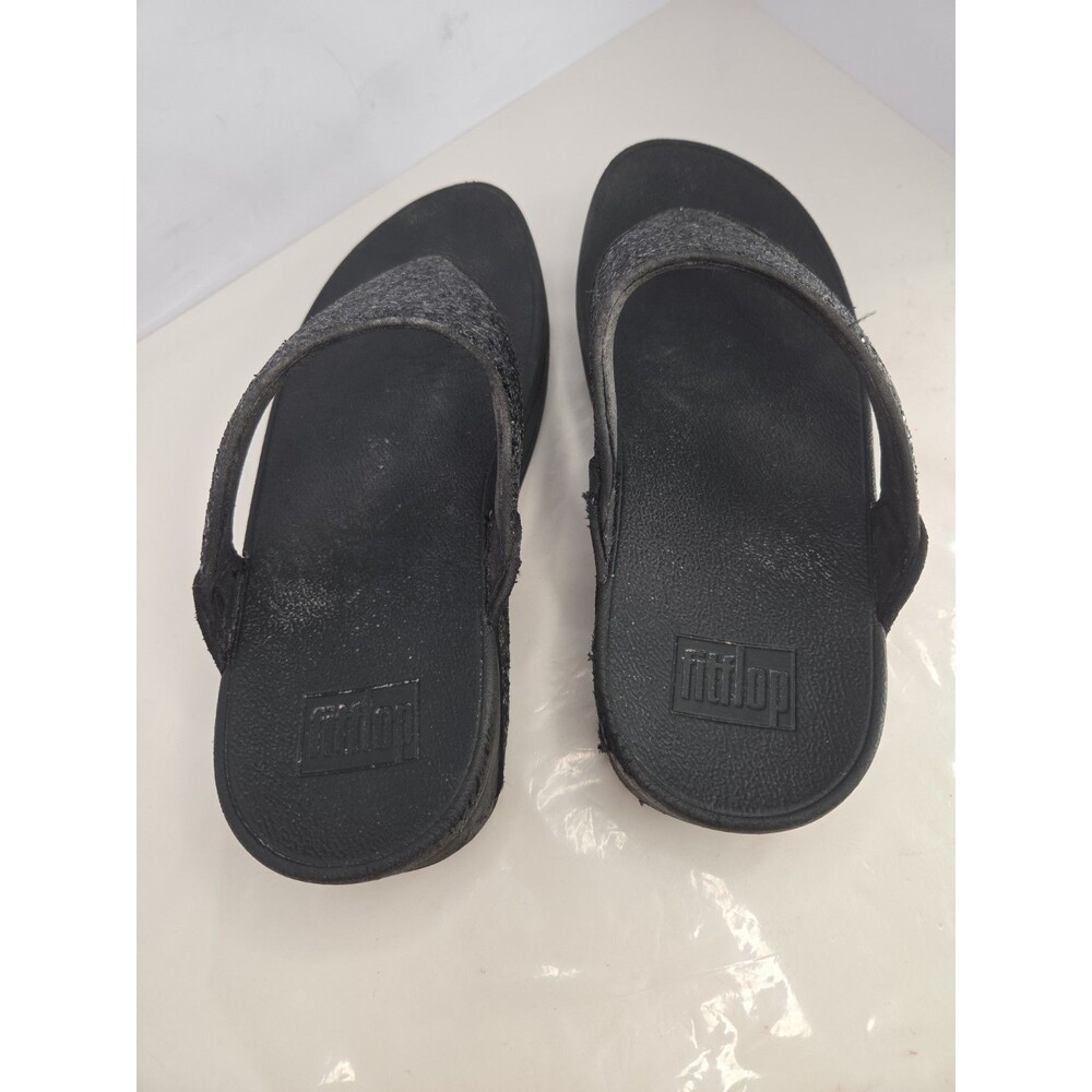 Fitflop LuLu Black Glitter Toe-Post Sandals Thong Platform Sz 8 Comfortable - Picture 5 of 8